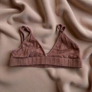 JONATHAN SIMKHAI Standard Brown Ribbed Bralette Bra Size Medium